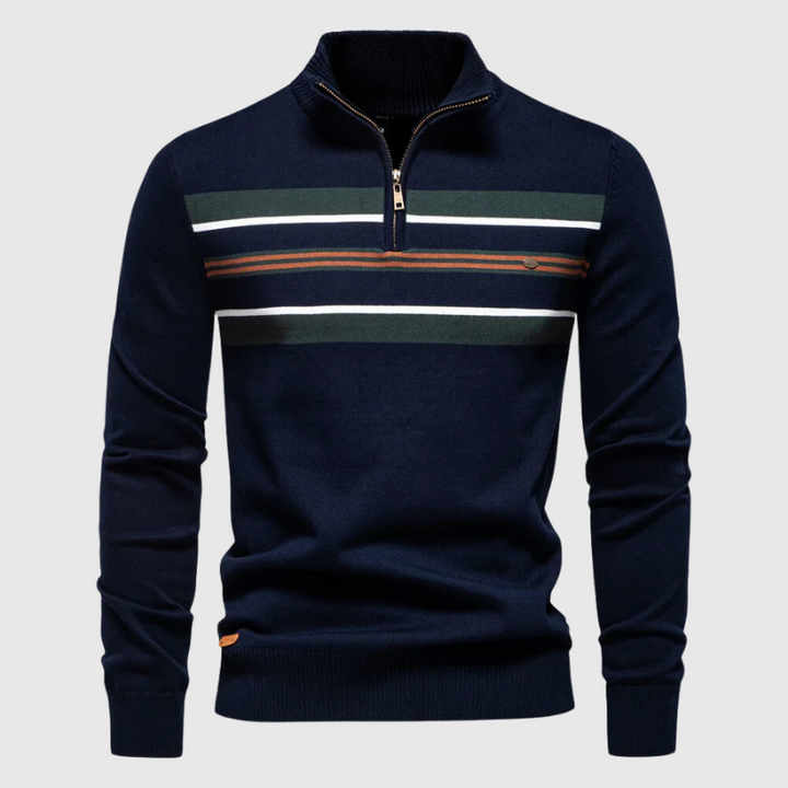 Men's Cotton Striped Jumper – Coastal Zip Collar Knit Pullover – view 4