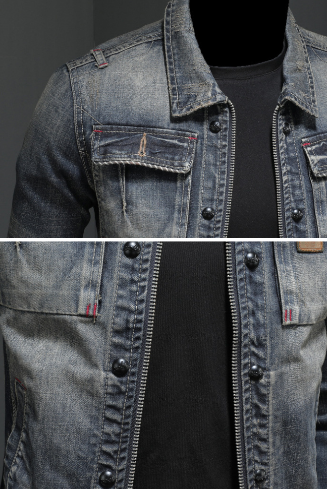 Men's Slim Fit Denim Jacket – Biker-Inspired Trucker Style – view 7