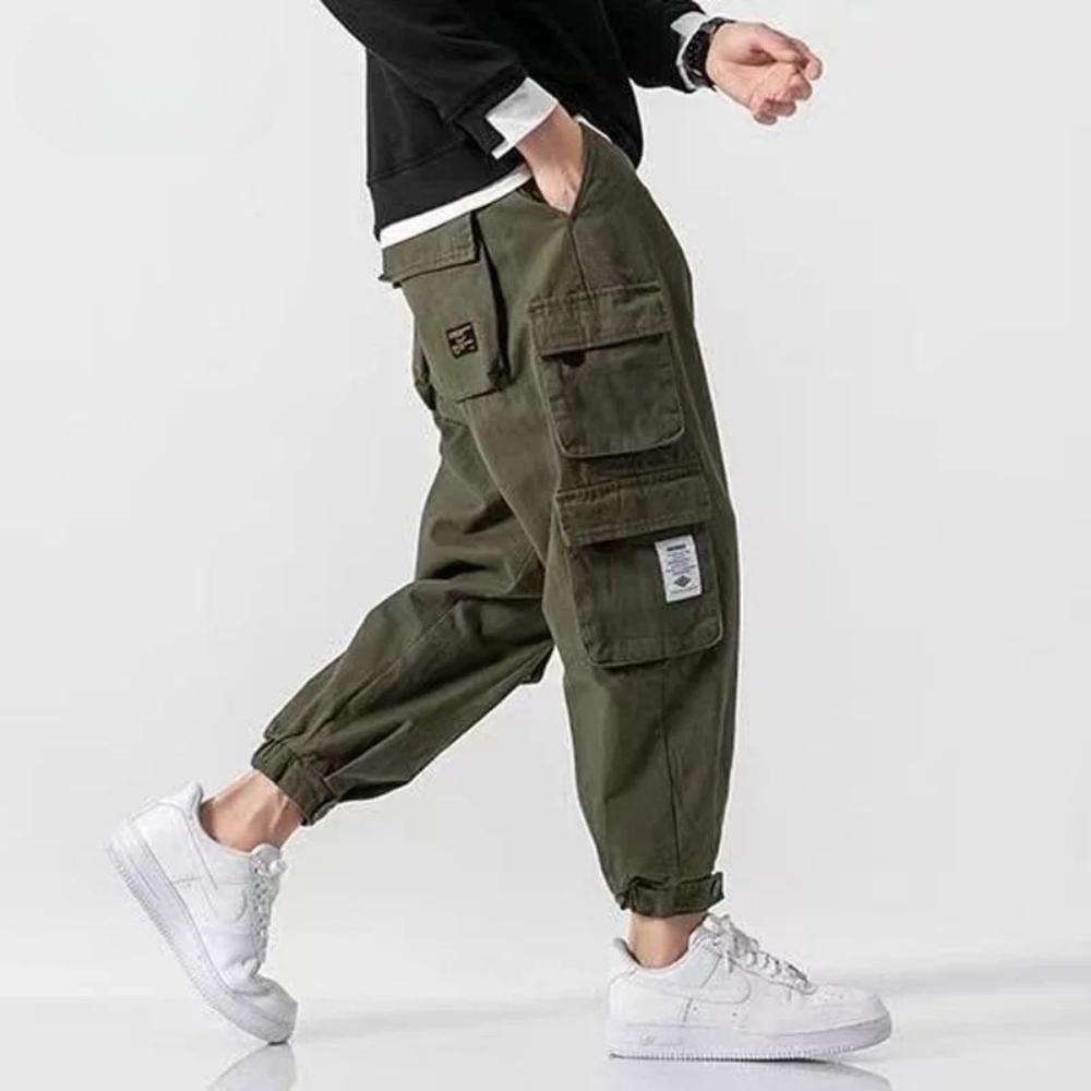 Men's Quick-Dry Cargo Joggers – Tactical Pockets – Elastic Cuffs – Green