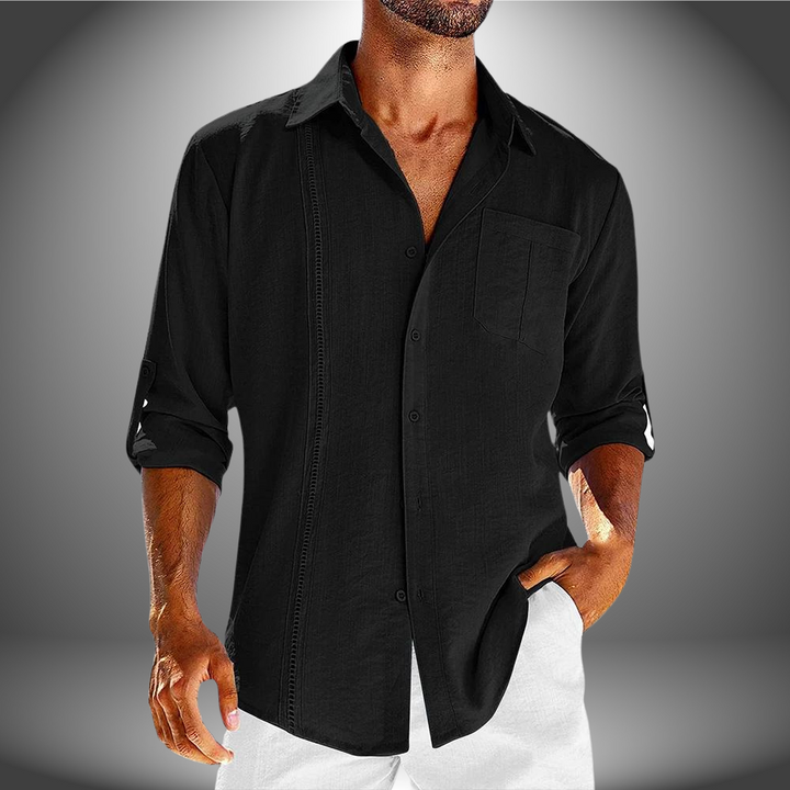 Men's Linen Polo Shirt – Breathable Relaxed Summer Polo – Black