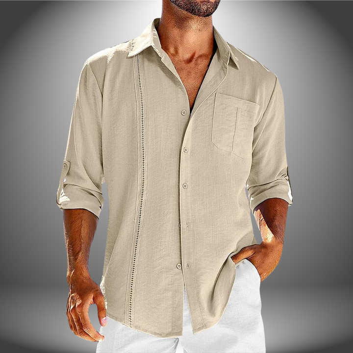 Men's Linen Polo Shirt – Breathable Relaxed Summer Polo – Khaki