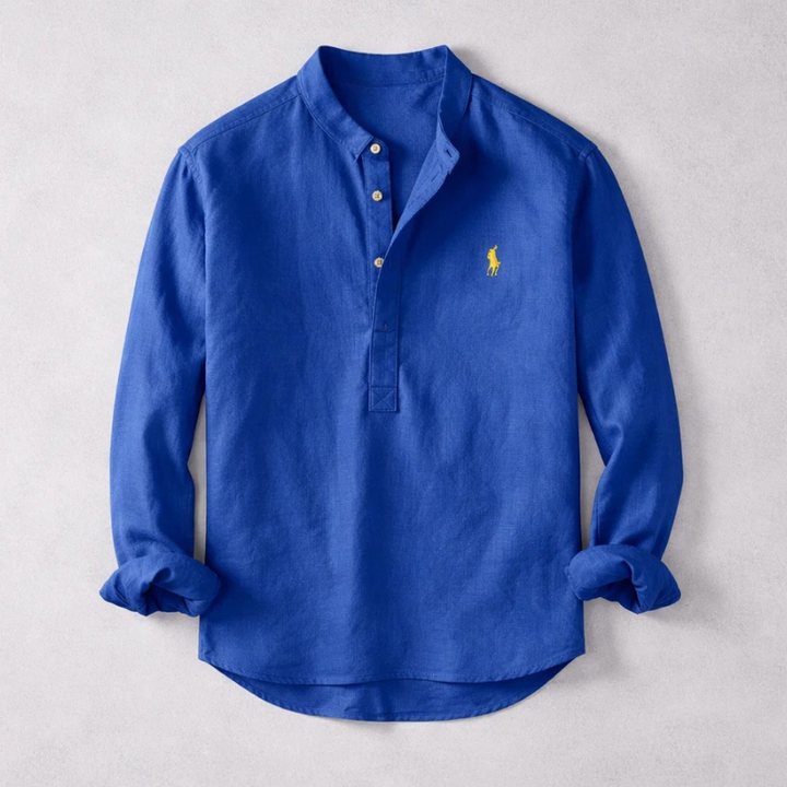Men's Washed Linen Shirt – Tailored Long-Sleeve Summer Shirt – Royal Blue