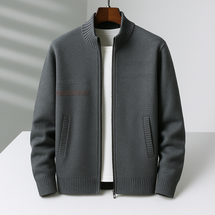 Men's Cashmere Jacket – Full-Zip Knit Layering Coat – Charcoal