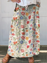 Women's Linen Floral Print Skirt - Effortless Everyday Style