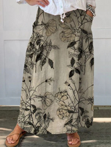 Women's Retro Floral Art Waistband Skirt with Pockets