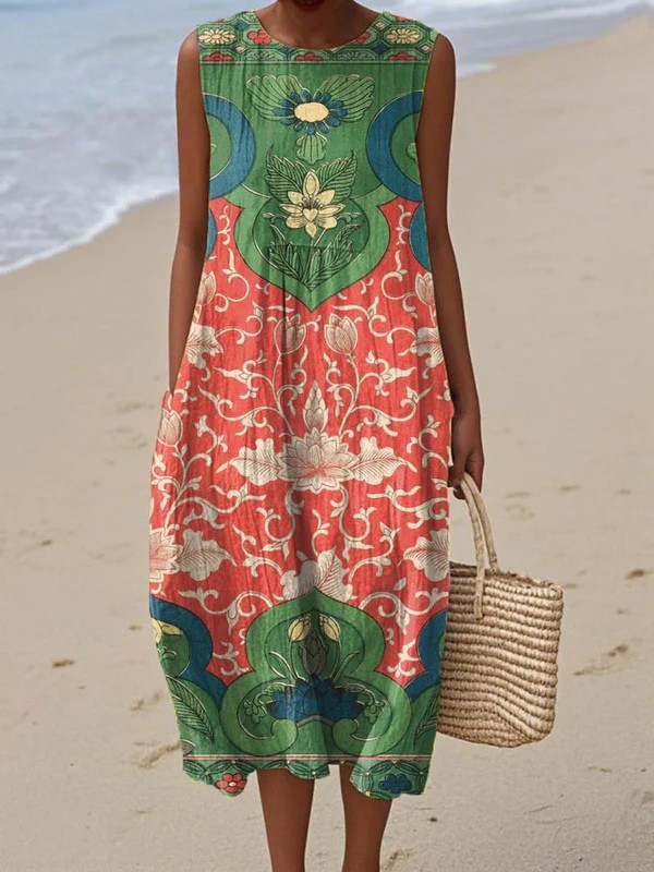 Women's Floral Boho Midi Dress - Effortless Boho Style