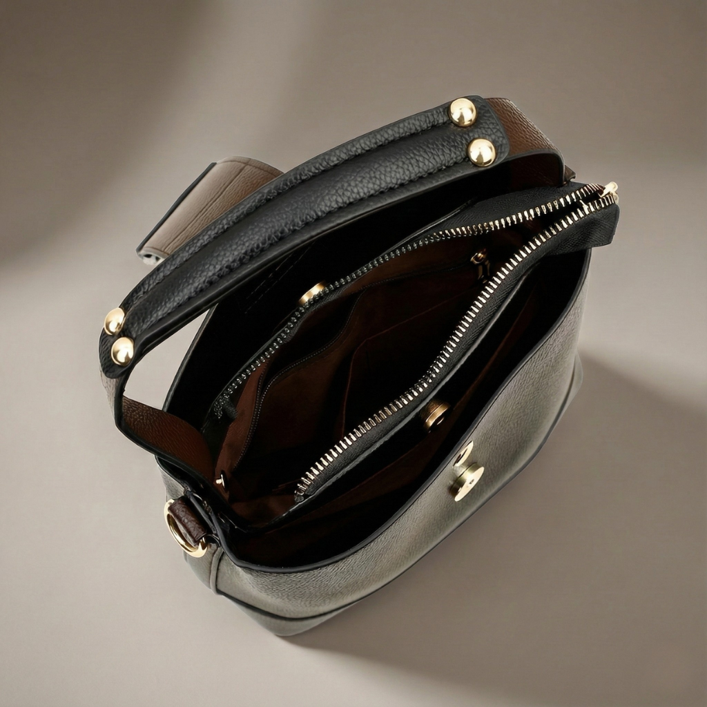 Women's Leather Crossbody Bag – Structured Top Handle Style – view 4