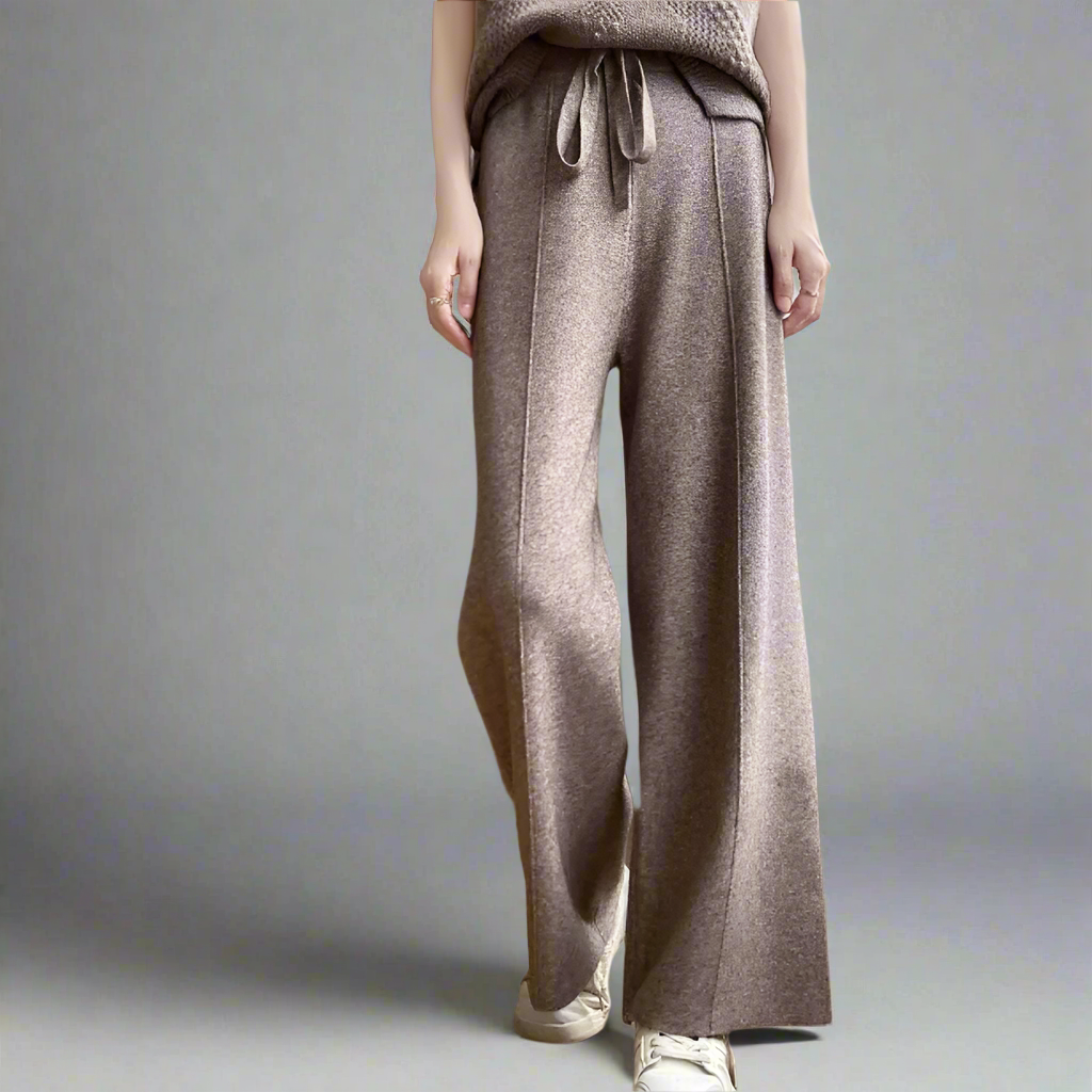 Women's Cashmere Wide-Leg Trousers – Drawstring Lounge Luxury