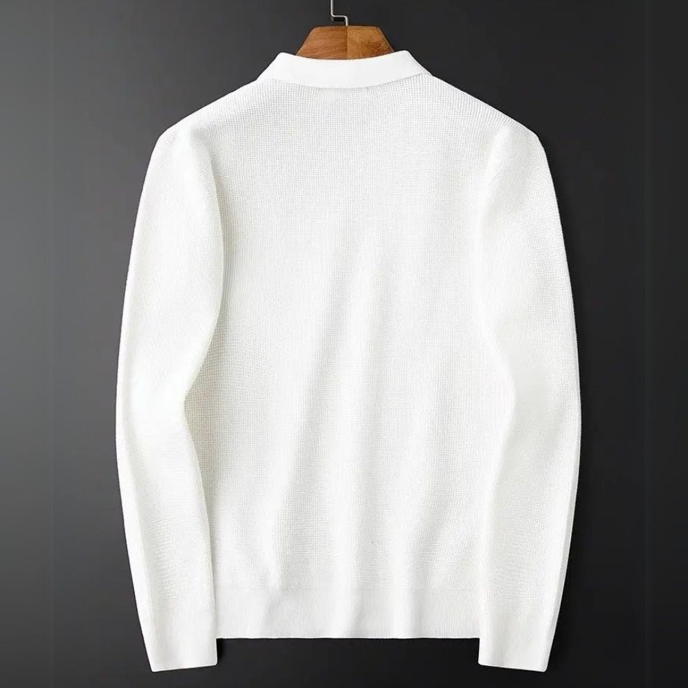Men's Waffle Knit Half-Zip Polo – Textured Long Sleeve Jumper – view 8