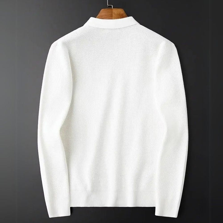 Men's Waffle Knit Half-Zip Polo – Textured Long Sleeve Jumper – view 8