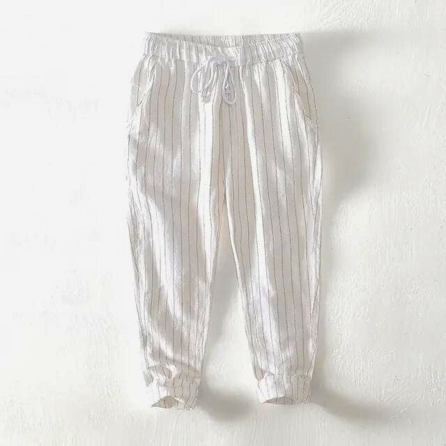 Oslo Men's Striped Linen-Blend Trousers – Relaxed Summer Fit – Grey