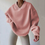 Women's Ribbed Cotton Jumper – Relaxed V-Neck Everyday Knit