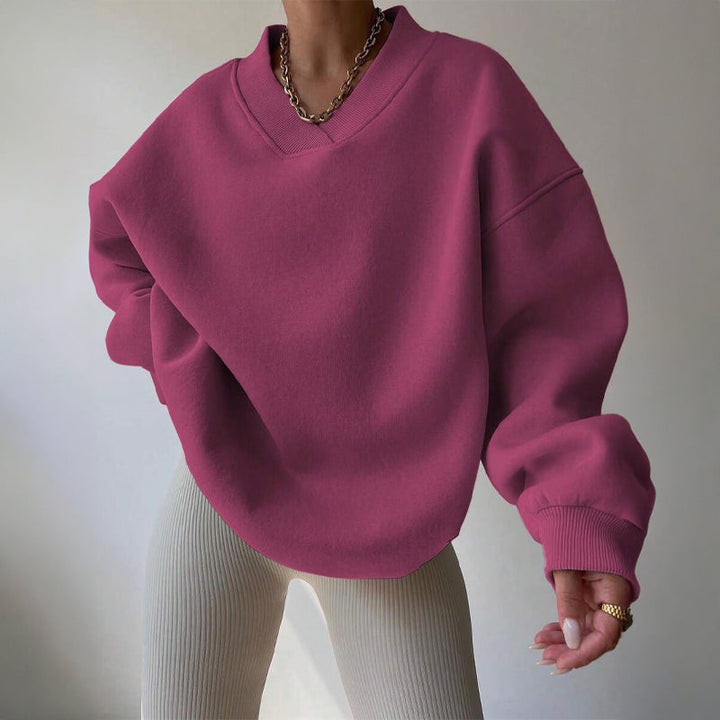 Women's Ribbed Cotton Jumper – Relaxed V-Neck Everyday Knit – Pink