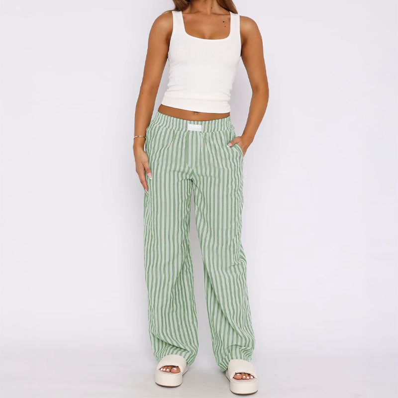 Women's Striped Relaxed Trousers – Riviera High-Rise Pull-On