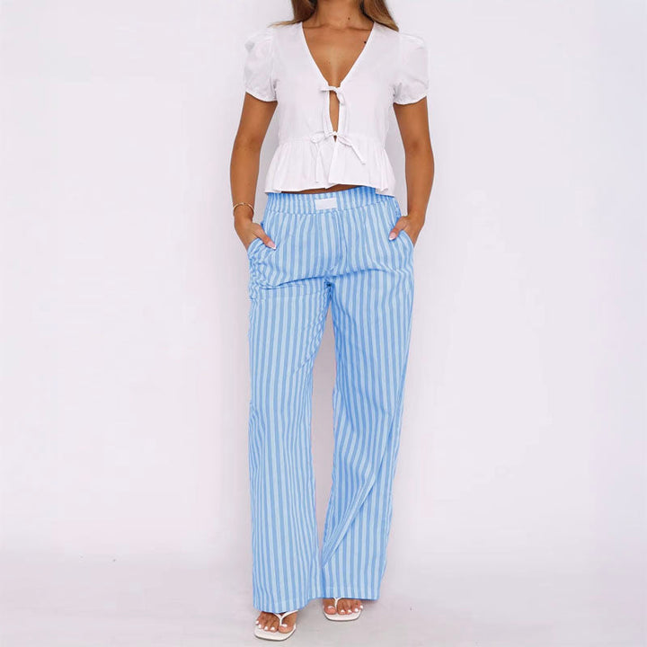 Women's Striped Relaxed Trousers – Riviera High-Rise Pull-On