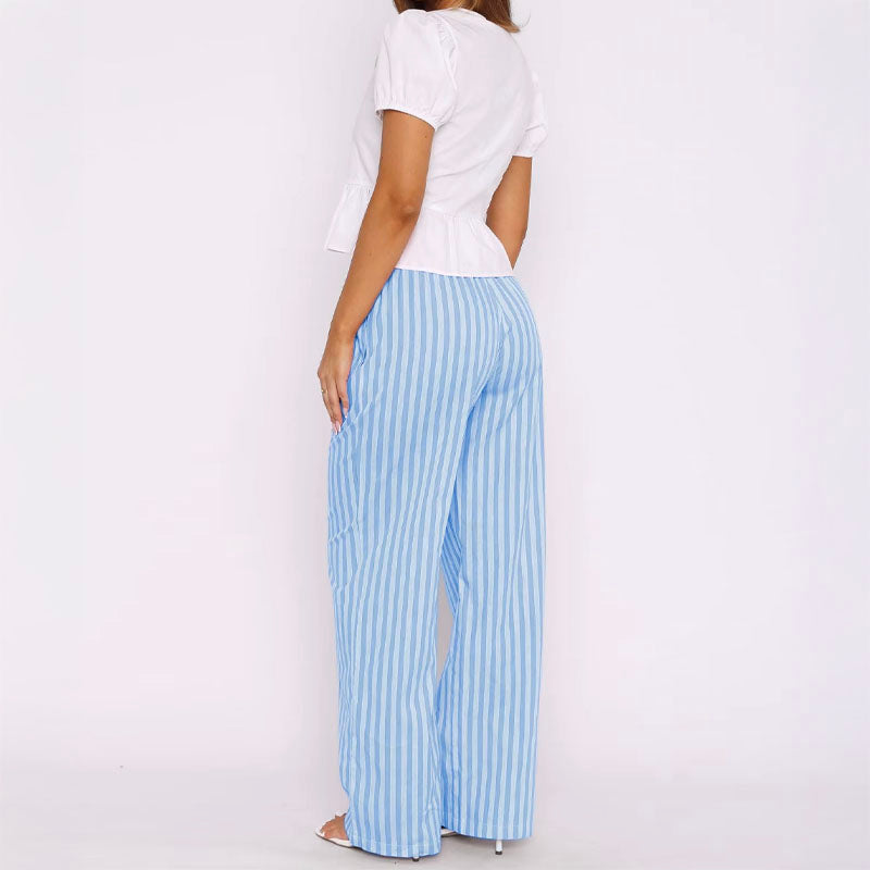 Women's Striped Relaxed Trousers – Riviera High-Rise Pull-On