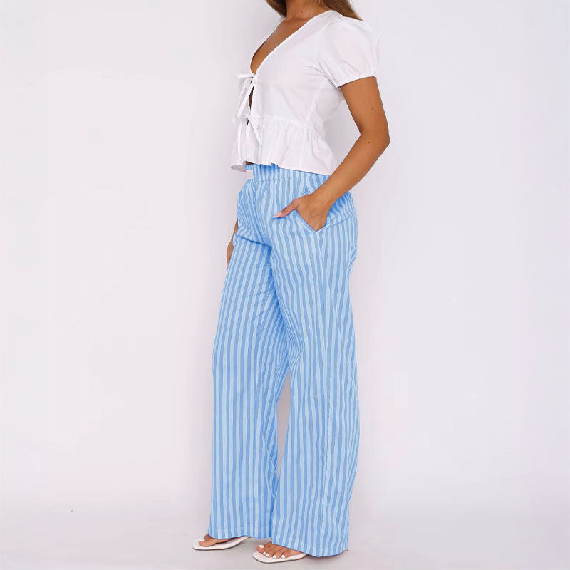 Women's Striped Relaxed Trousers – Riviera High-Rise Pull-On