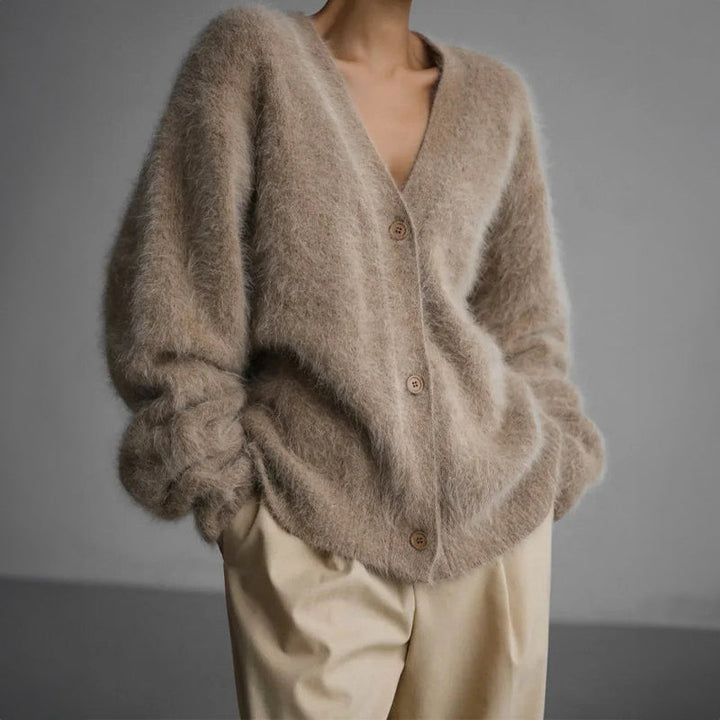 Women's Oversized Knit Cardigan – V-Neck Button-Front Layer – Grey