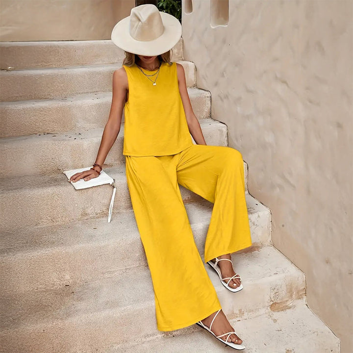 Women's Cotton Two-Piece Set – Emilia Sleeveless Top & Trousers