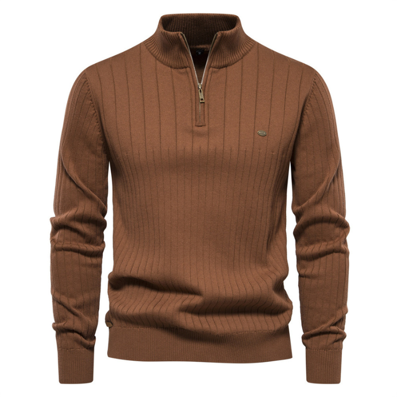 Men's Onyx Zip-Up Jumper – Tailored Knit Smart Casual Layer – Brown