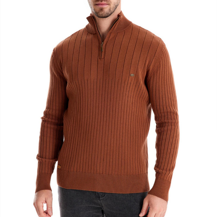 Men's Onyx Zip-Up Jumper – Tailored Knit Smart Casual Layer – Khaki