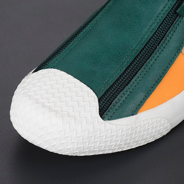 Men's Leather Zip Trainers – Modern Casual Low-Top Shoes