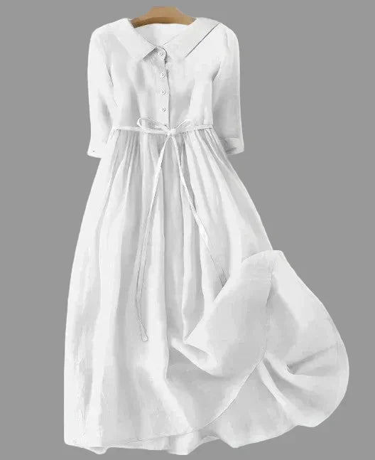 Women's Cotton Linen Mid Sleeve Dress - Timeless Elegance for Any