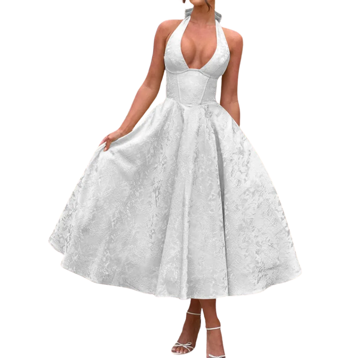 Women's Embroidered Halter V-Neck Evening Dress - Perfect for Galas