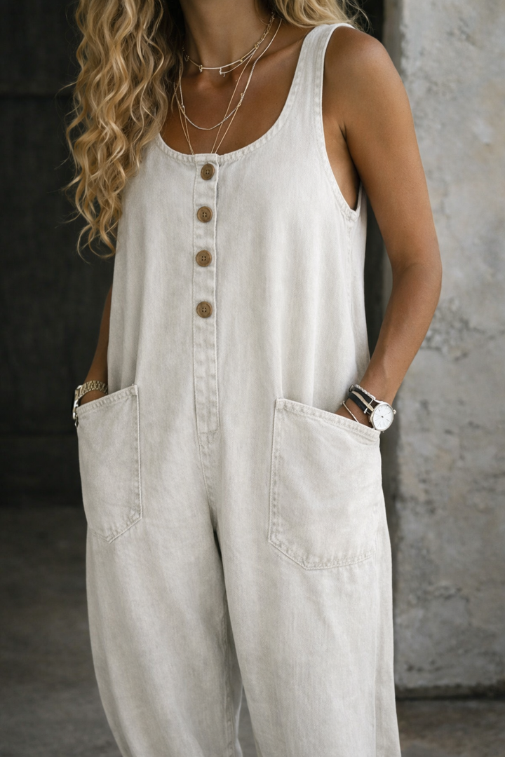 Women's Vintage Washed Denim Overalls - Everyday Comfort