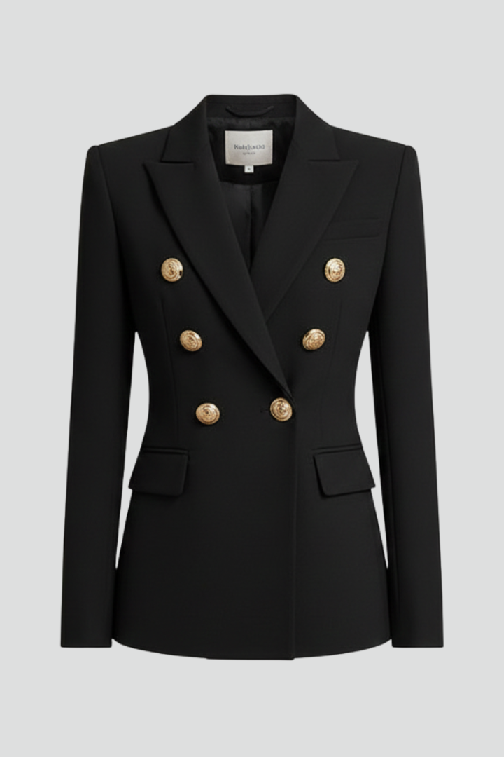 Women's Double-Breasted Blazer with Gold Buttons - Summer