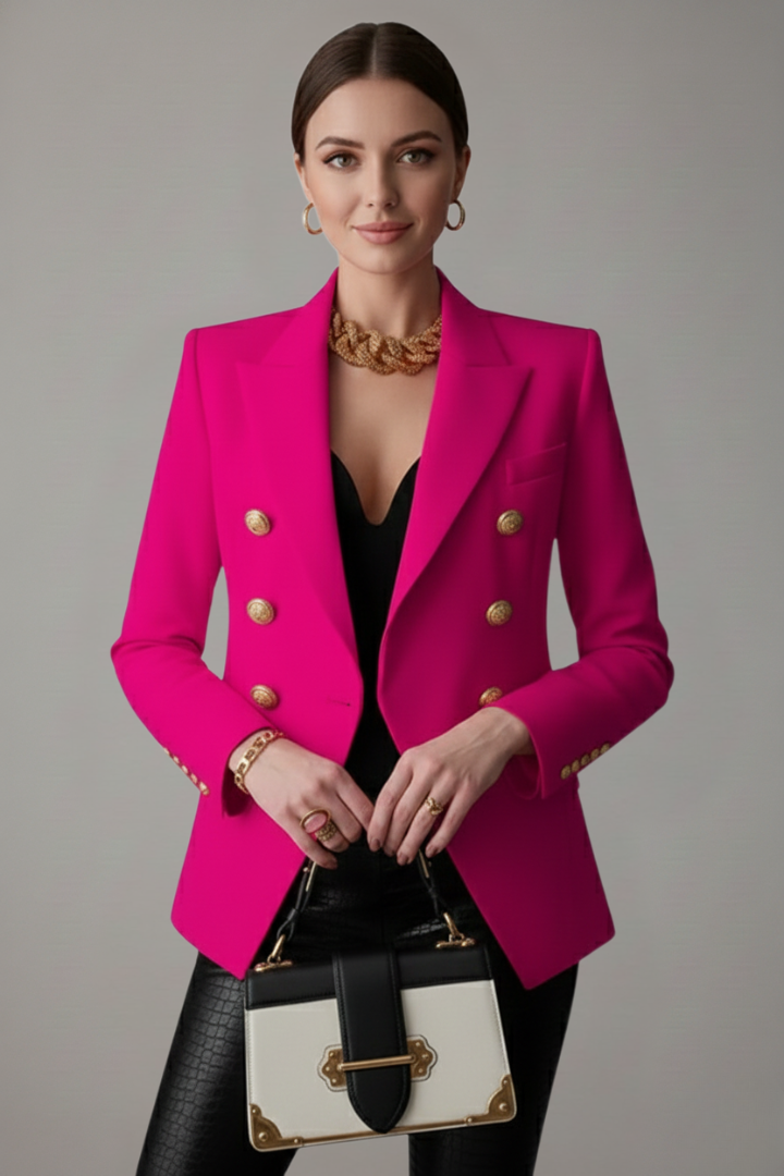 Women's Double-Breasted Blazer with Gold Buttons - Summer