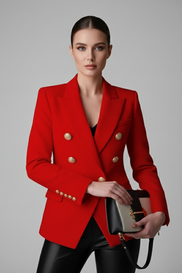 Women's Double-Breasted Blazer with Gold Buttons - Summer