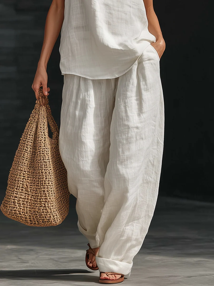 Women's Sleeveless Set with Wide Leg Pants - Effortless Everyday Style