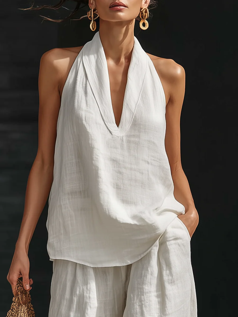 Women's Sleeveless Wide Leg Two-Piece Set - Everyday Elegance