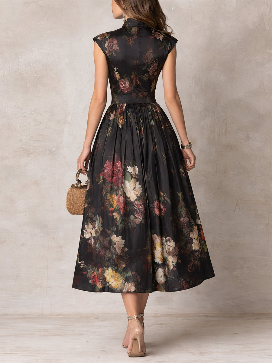 Women's Pleated Satin Midi Dress - Effortless Elegance for Any