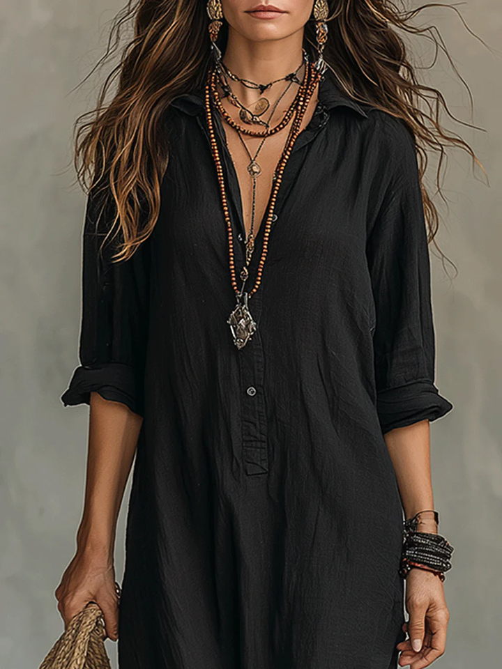 Women's Button-Front Maxi Dress - Flattering Silhouette for Everyday