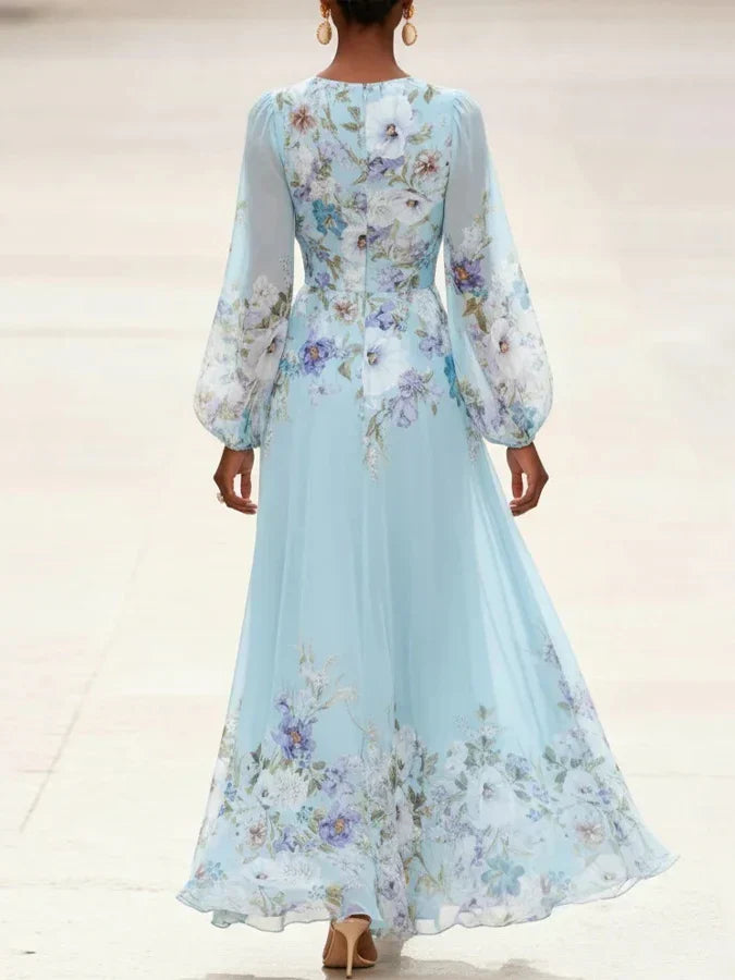 Women's Floral Chiffon V-Neck Maxi Dress - Effortless Summer Style