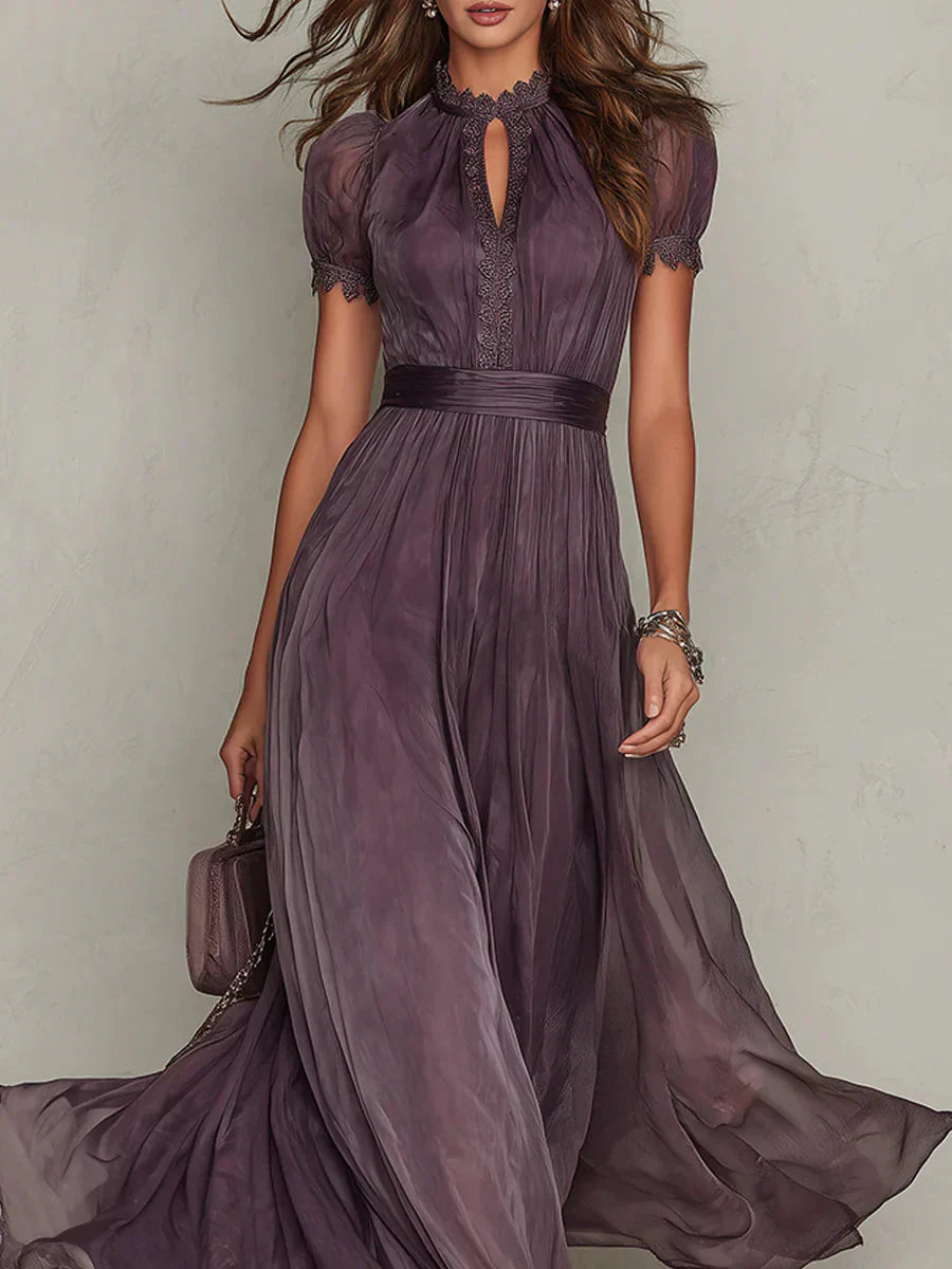 Women's Plum Chiffon Maxi Dress - Evening Elegance