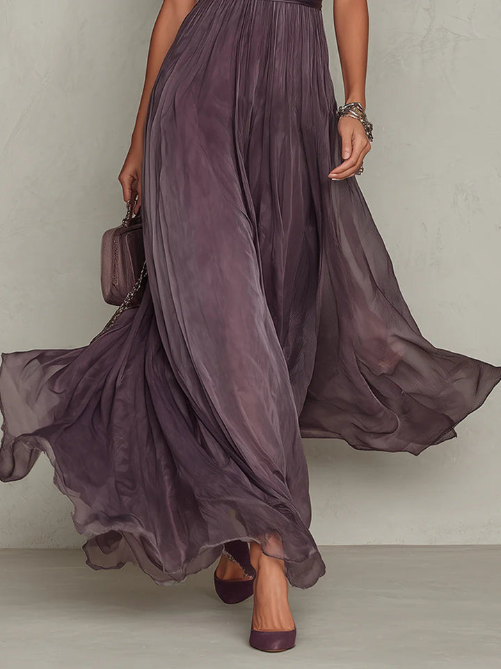 Women's Plum Chiffon Maxi Dress - Evening Elegance