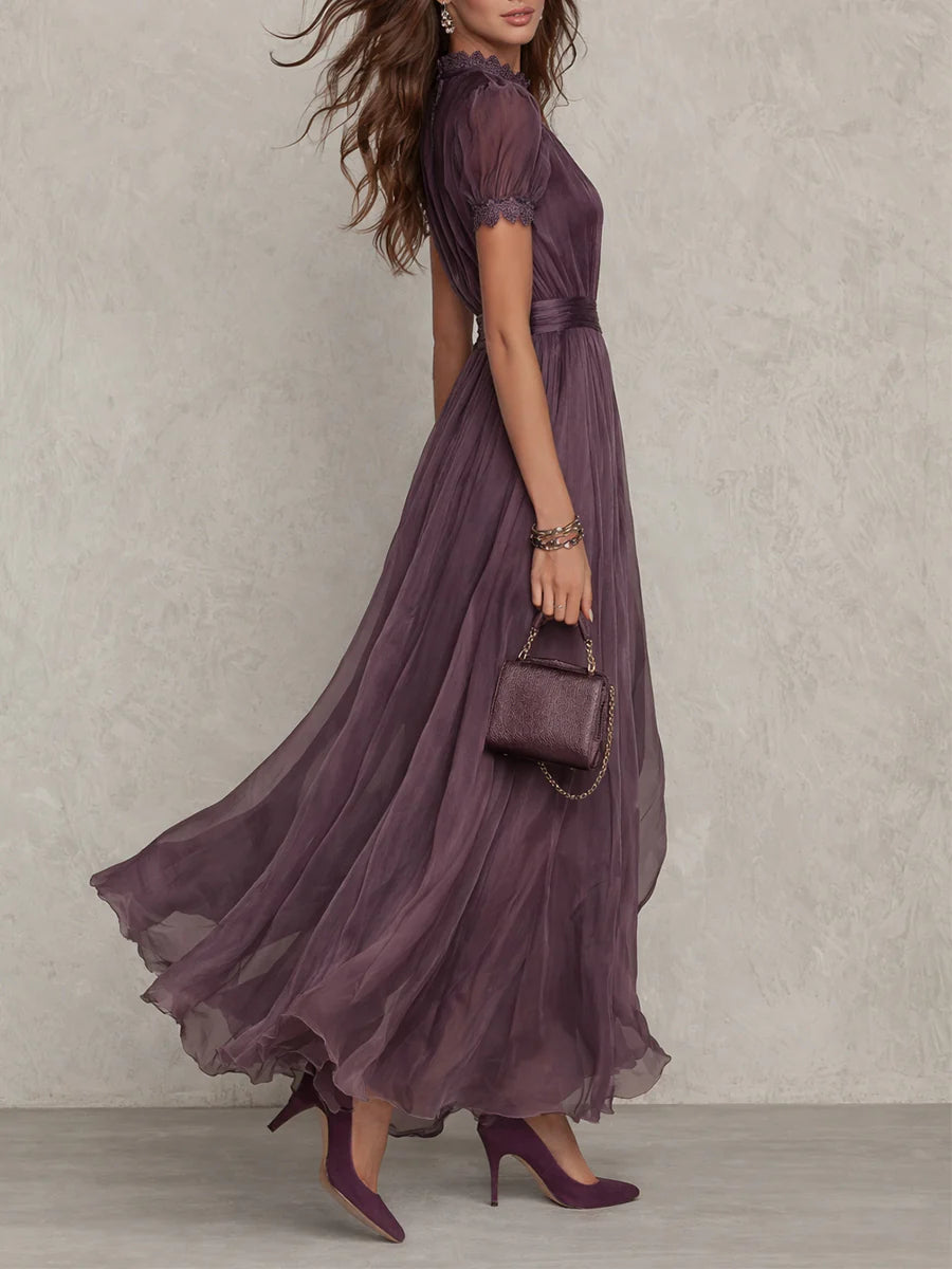 Women's Plum Chiffon Maxi Dress - Evening Elegance