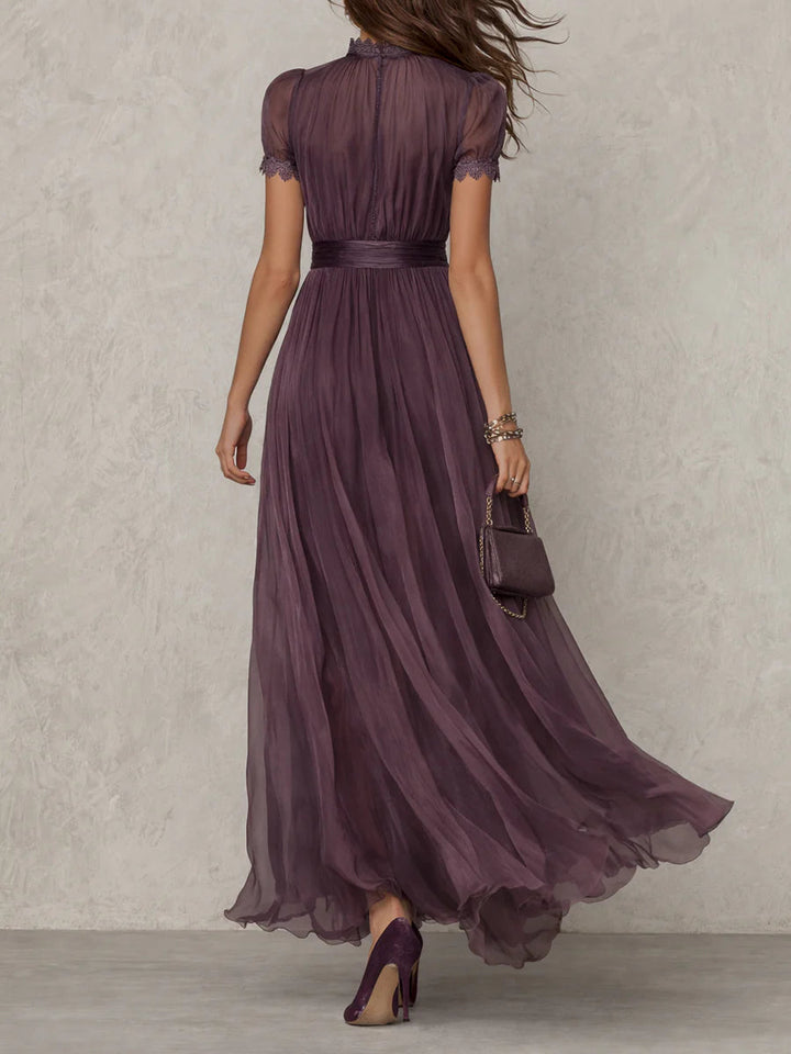 Women's Chiffon Maxi Dress - Lace-Trimmed Evening Wear