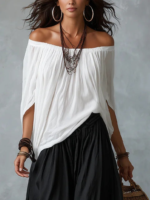 Women's White Off-Shoulder Top and Lantern Pants Set