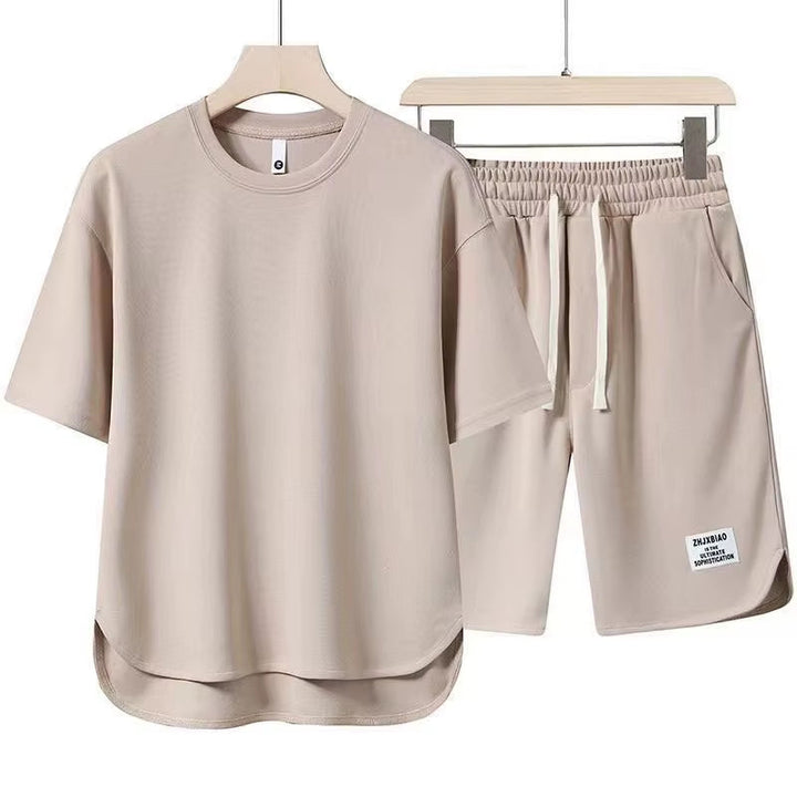 Men's Cotton-Blend Lounge Set – Drop-Shoulder Tee & Shorts Co-ord – Black