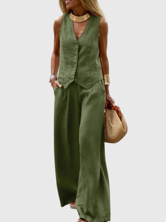 Women's Mabel Elegant Tailored Vest & Wide-Leg Two-Piece Set - Breezy