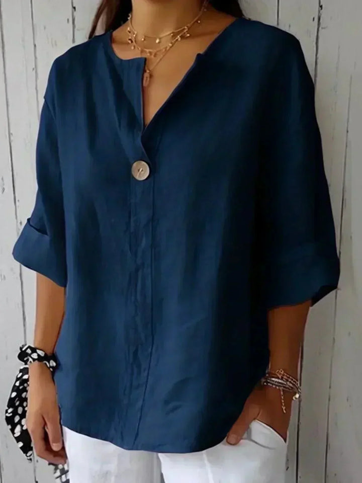 Women's Linen V-Neck Relaxed Blouse - Effortless Everyday Style