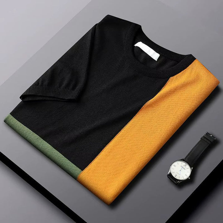 Men's Cotton-Blend Colourblock Knit Top – Smart Casual Crew Neck – view 4