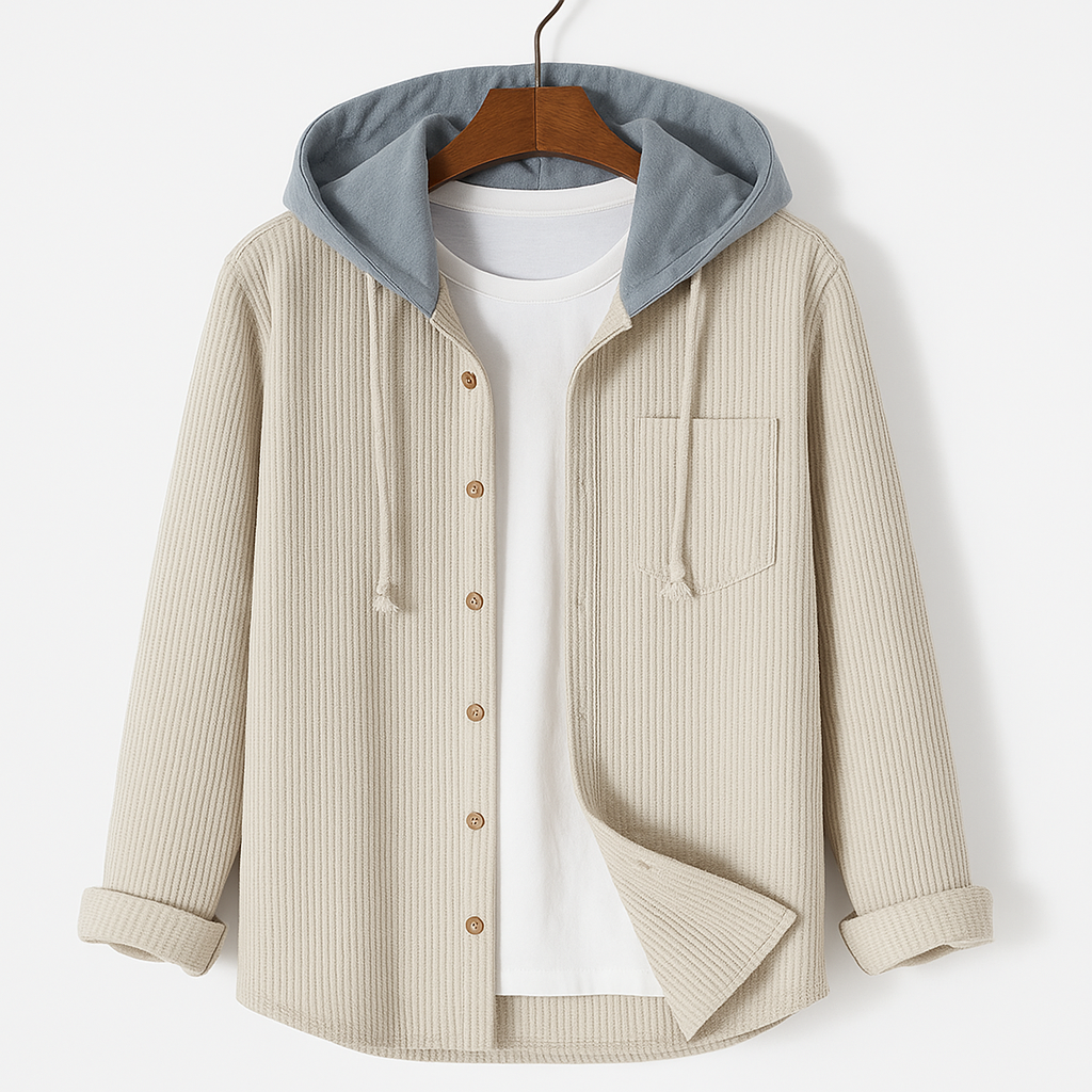 Men's Corduroy Button-Up Hoodie – Ridge Textured Layer – view 4