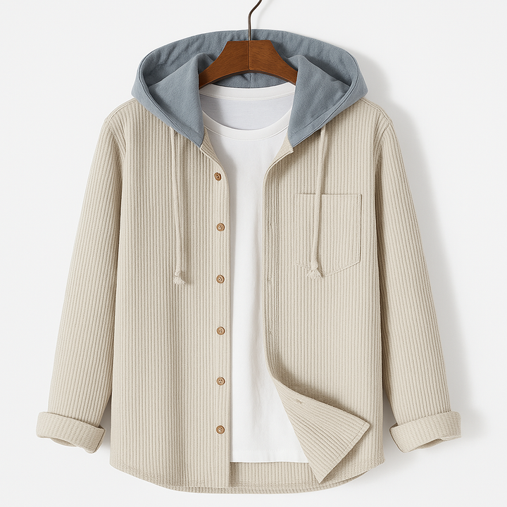 Men's Corduroy Button-Up Hoodie – Ridge Textured Layer – view 4