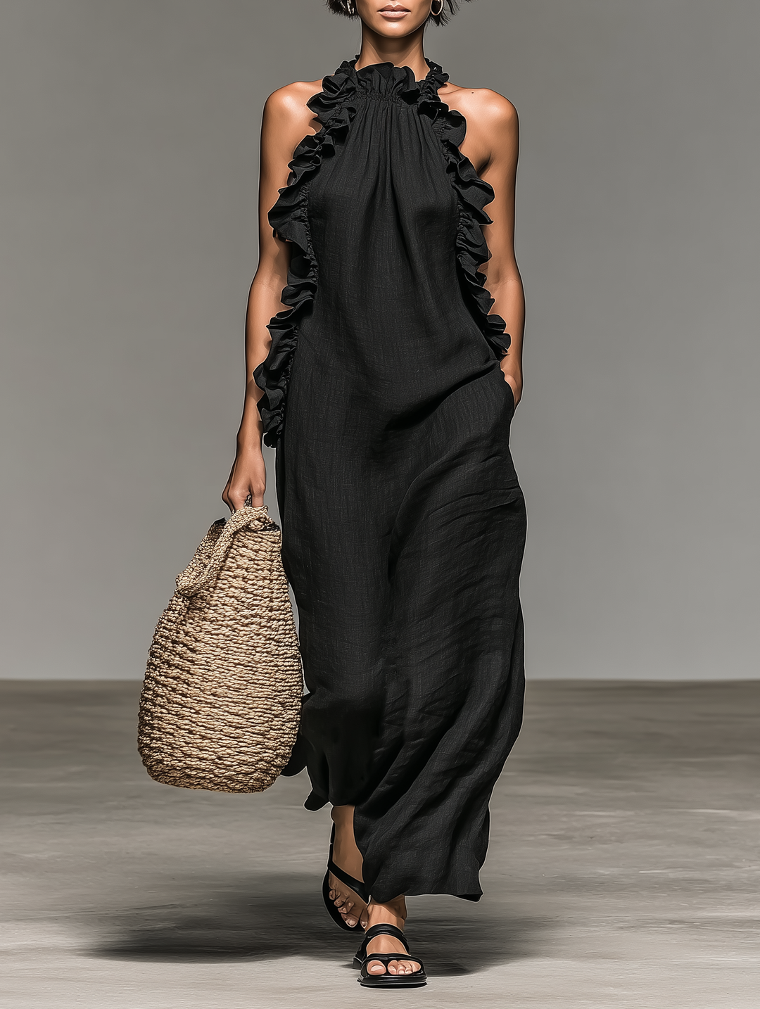 Women's Linen Blend Sleeveless Maxi Dress - Breezy Summer Style