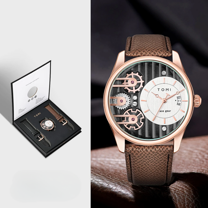 Men's Gearline Quartz Watch – Textured Dial & Leather Strap